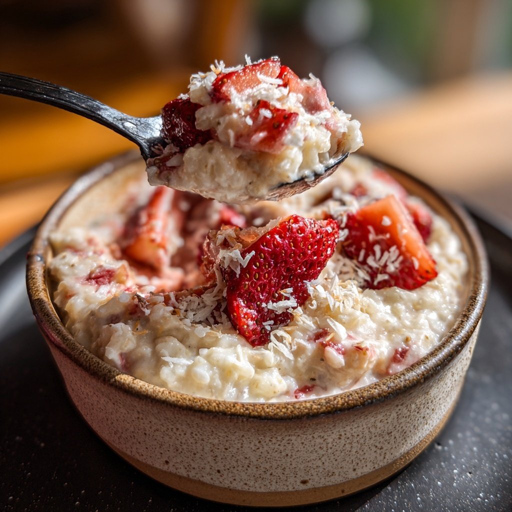 Coconut Strawberry Rice Pudding