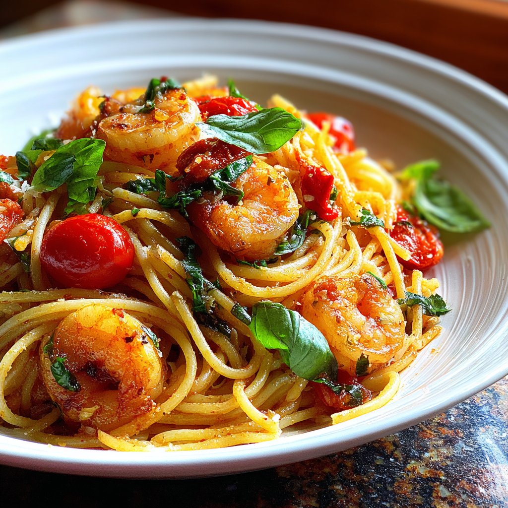 Shrimp Tomato Basil Spaghetti