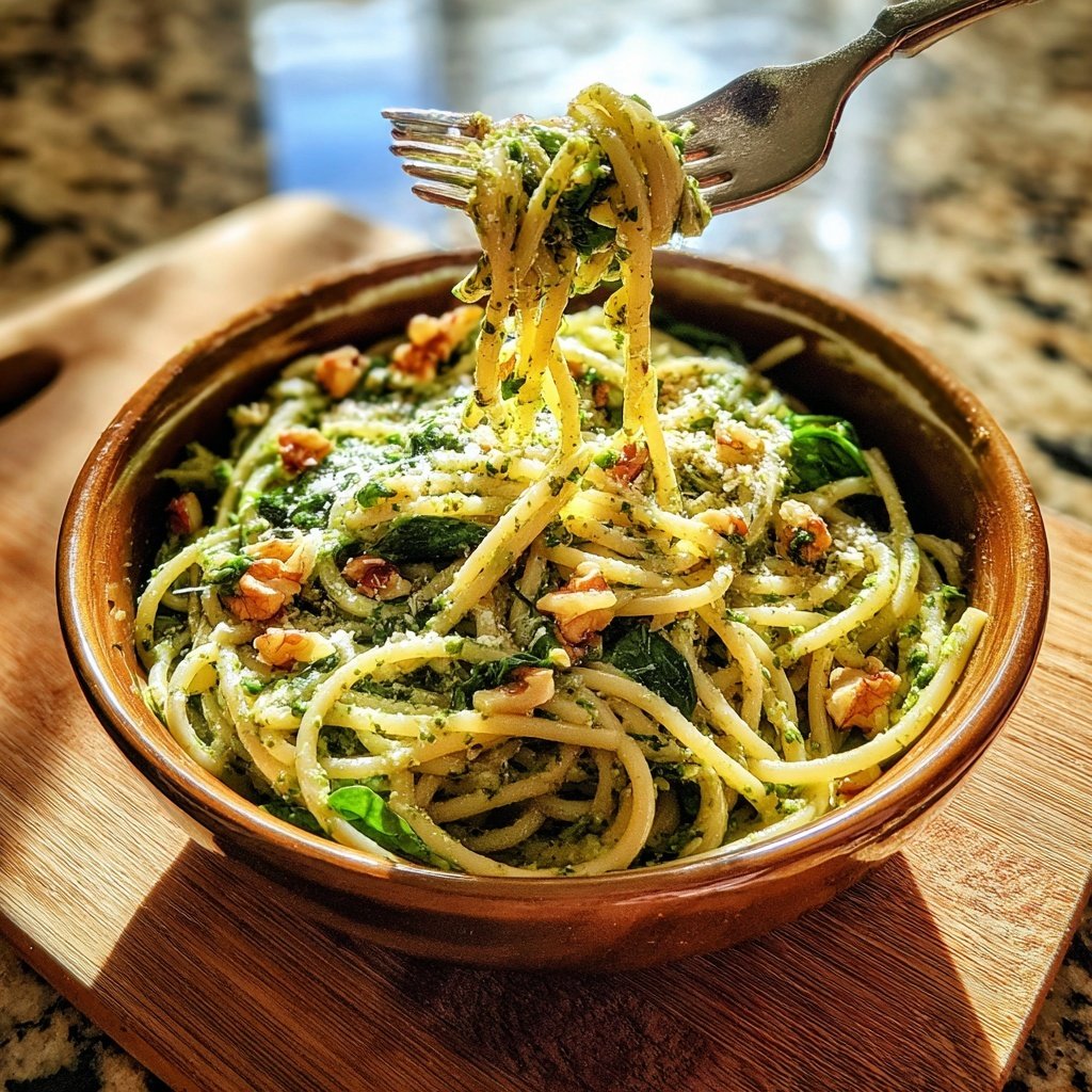 Spinach Walnut Pesto Pasta