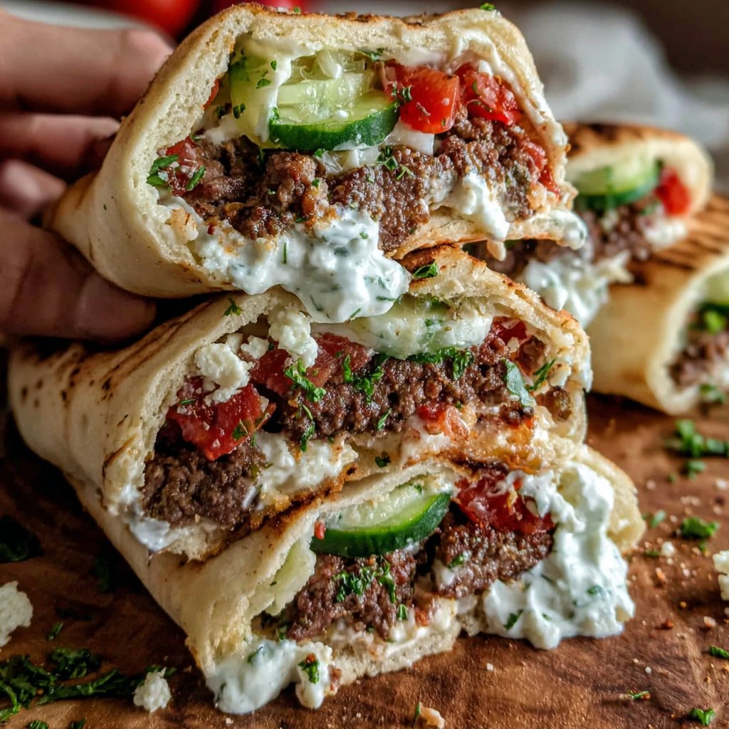 Mediterranean Hamburger Pita Wraps